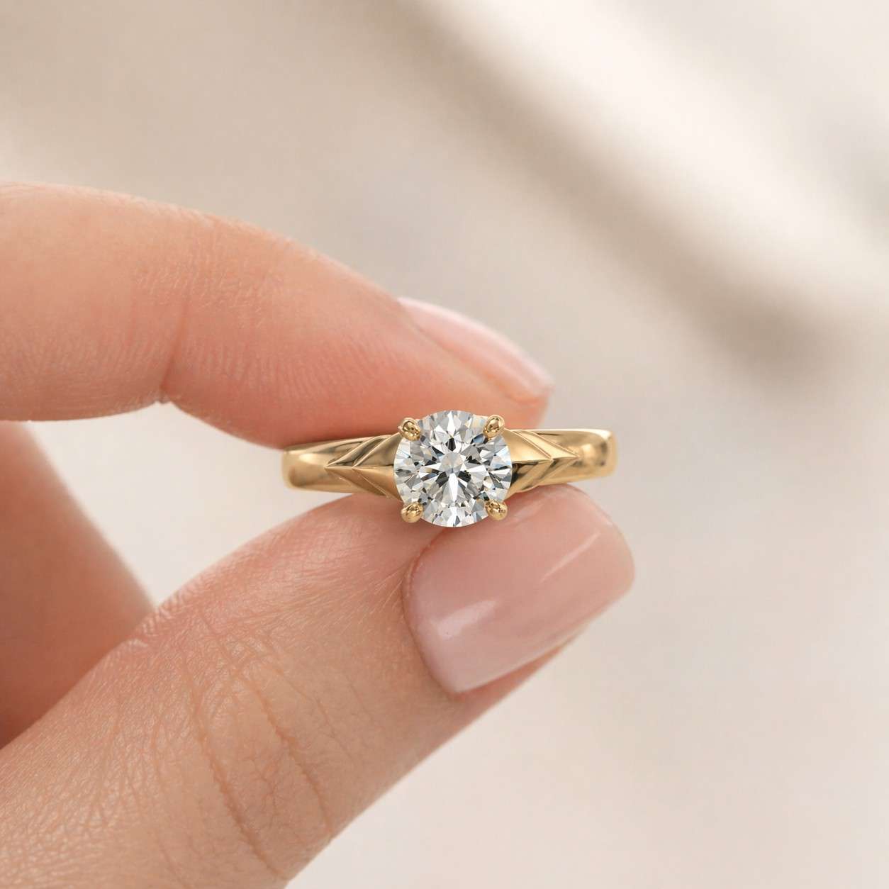 Round Cut Lab Dimaond Solitaire Wedding Ring, 18k Yellow Gold Ring, IGI Certified
