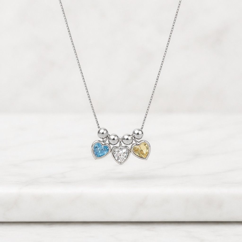 gold plated two heart birthstone couple necklace, personalized gift, couple love necklace, gift for her, everyday necklace, christmas gift
