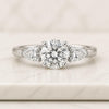 Round Cut and Pear Cut Lab Grown Diamond Three Stone Engagement Ring