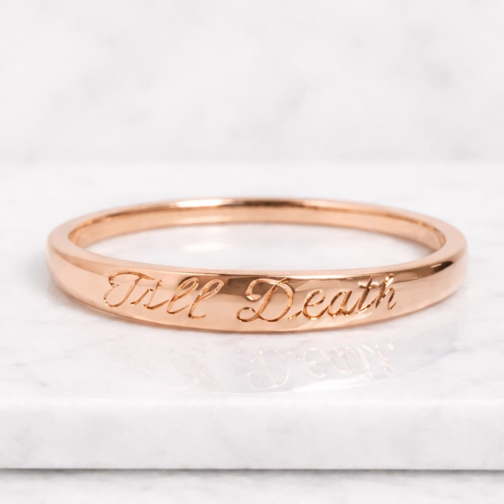 till death gold band ring engraved couple jewelry minimalist gold promise ring polished wedding band relationship jewelry for women and men modern anniversary ring