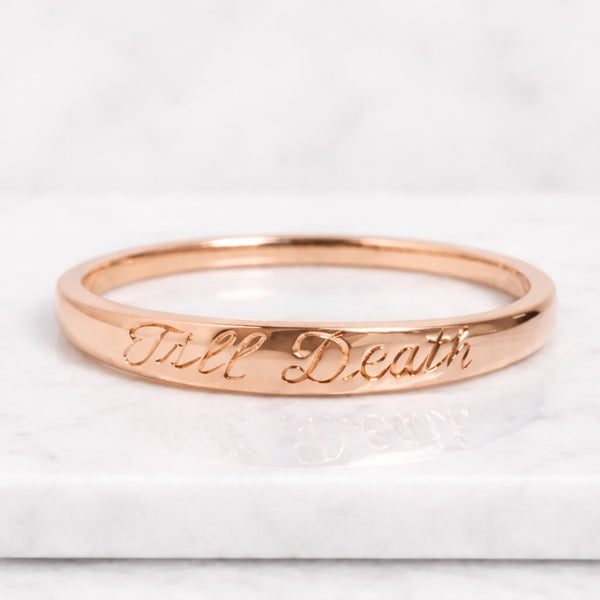 till death gold band ring engraved couple jewelry minimalist gold promise ring polished wedding band relationship jewelry for women and men modern anniversary ring