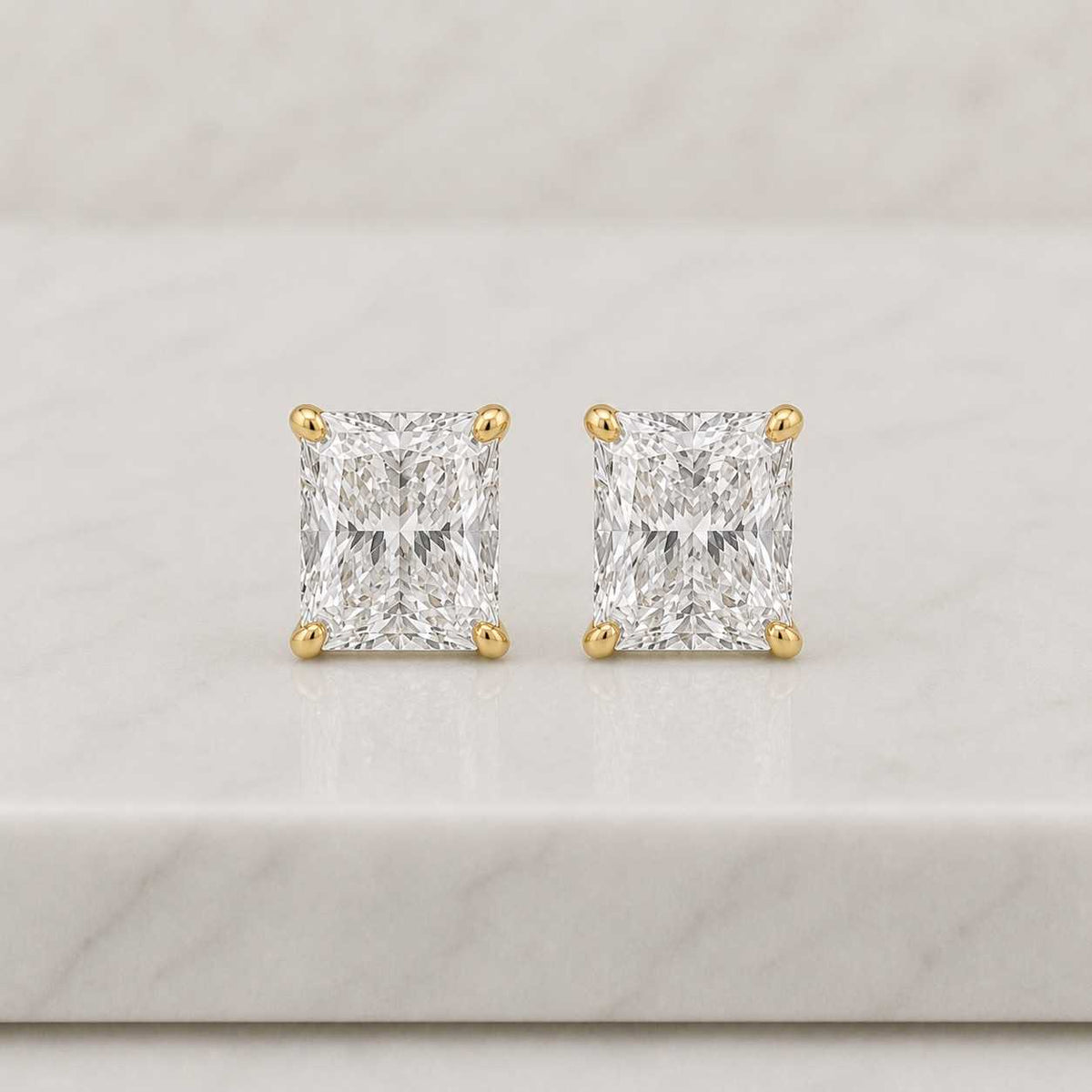 radiant cut lab grown diamond stud earrings, 14k solid gold dainty screw back earrings for women, radiant diamond solitaire studs for her
