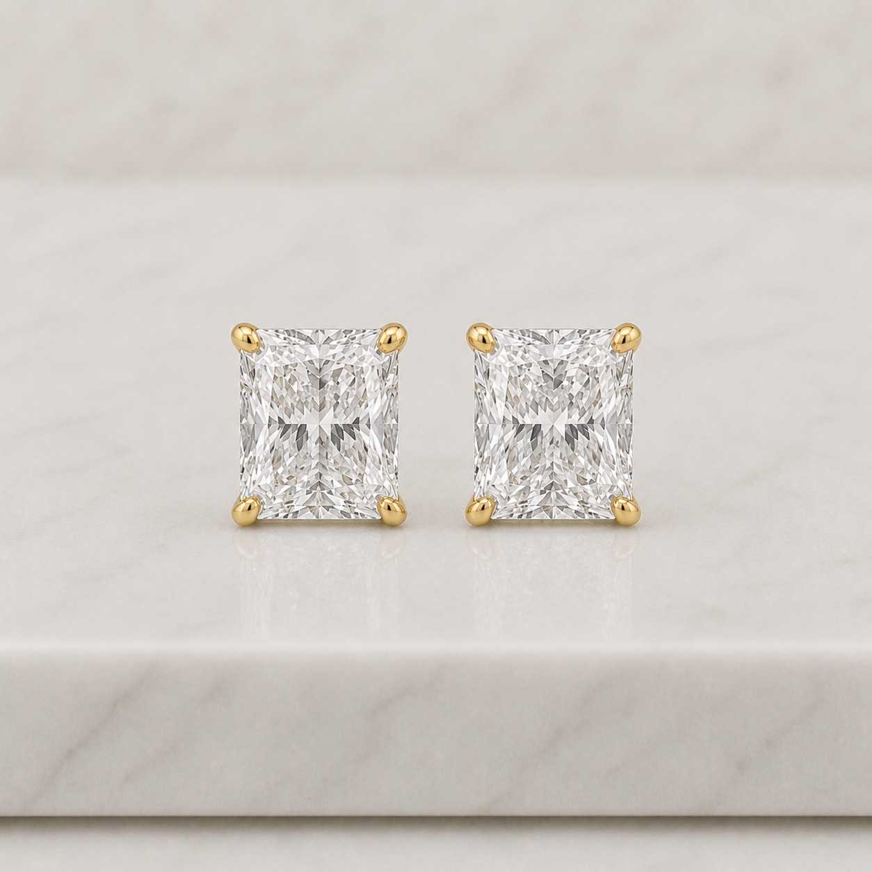 Radiant Cut Lab Grown Diamond Stud Earrings, 14K Solid Gold Dainty Screw Back Earrings For Women, Radiant Diamond Solitaire Studs For Her
