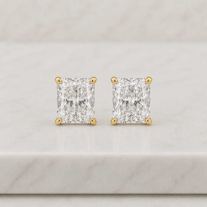 Radiant Cut Lab Grown Diamond Stud Earrings, 14K Solid Gold Dainty Screw Back Earrings For Women, Radiant Diamond Solitaire Studs For Her
