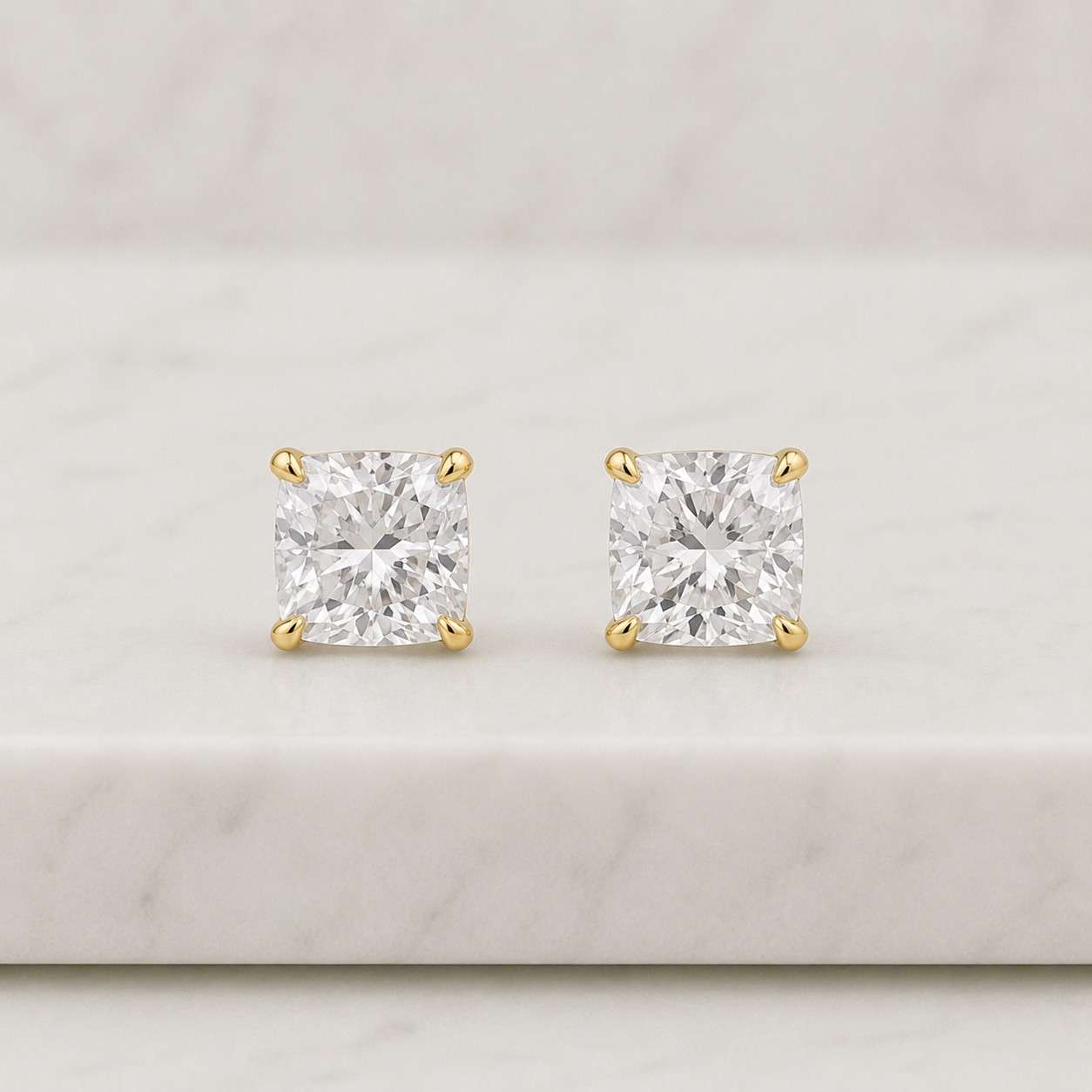 cushion cut lab grown diamond stud earrings - 10k 14k 18k gold platinum & silver | 0.50-10 ctw | igi certified square cushions
