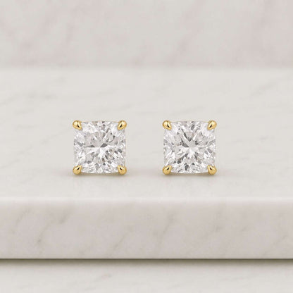 Cushion Cut Lab Grown Diamond Stud Earrings - 10K 14K 18K Gold Platinum & Silver | 0.50-10 Ctw | IGI Certified Square Cushions
