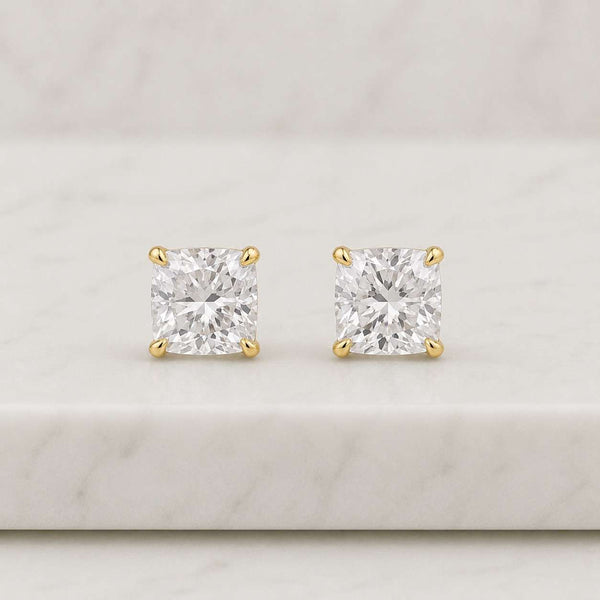 Cushion Cut Lab Grown Diamond Stud Earrings - 10K 14K 18K Gold Platinum & Silver | 0.50-10 Ctw | IGI Certified Square Cushions
