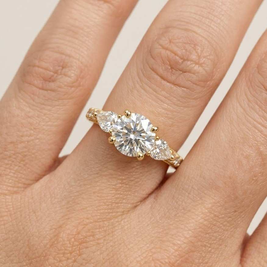 5 diamond engagement ring round lab grown diamond ring 5 stone ring soid white yellow rose gold ring unique wedding anniversary ring for her