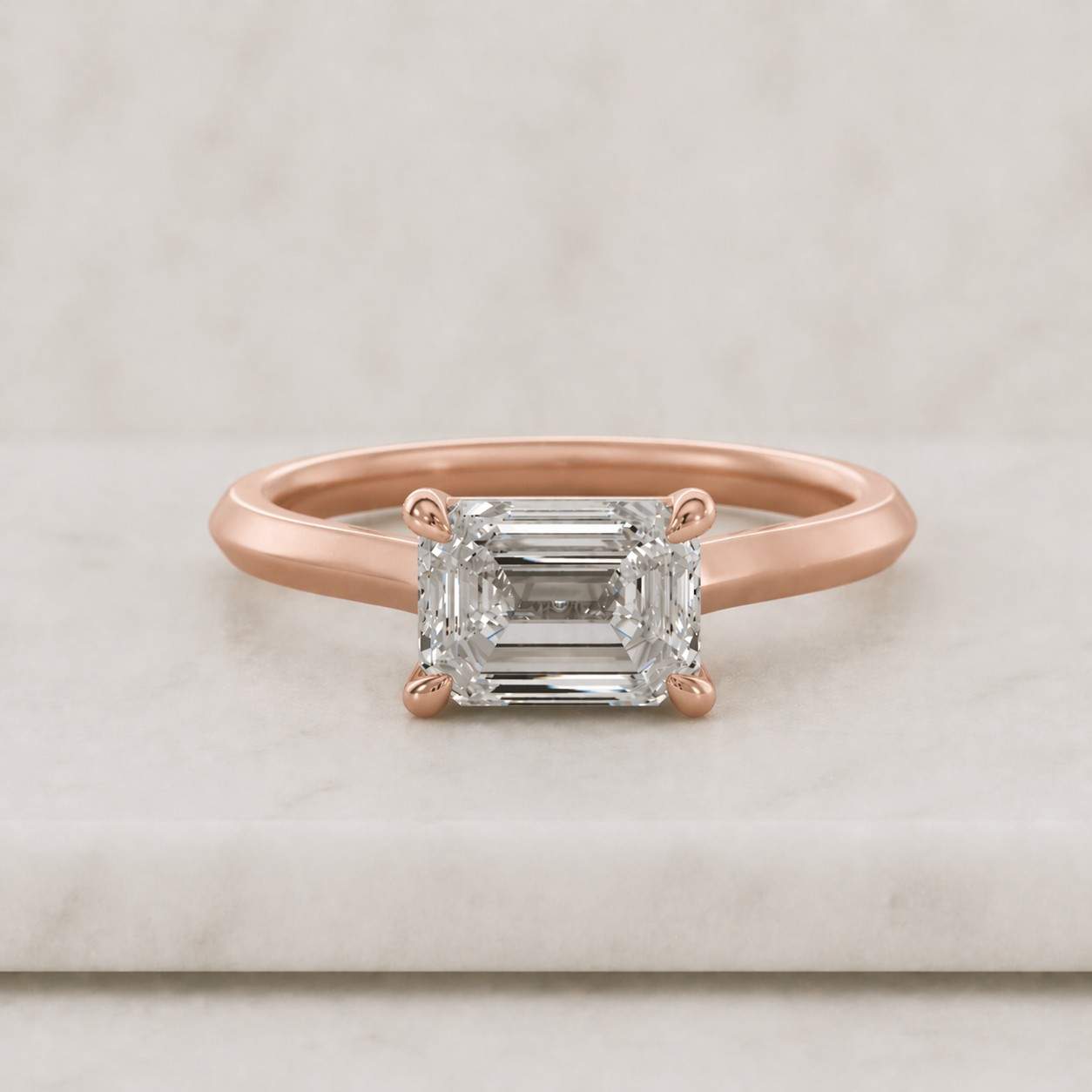 emerald cut diamond solitaire wedding ring for her, classic comfort fit engagement ring, anniversary ring, east west ring, lab grown diamond
