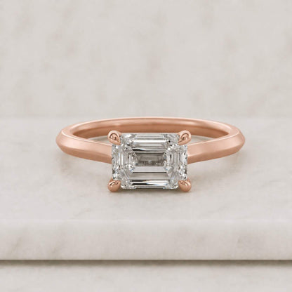 Emerald Cut Diamond Solitaire Wedding Ring for Her, Classic Comfort Fit Engagement Ring, Anniversary Ring, East West Ring, Lab Grown Diamond
