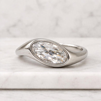 1 ct East-West Oval Lab Diamond Engagement Ring: 14k Yellow Gold