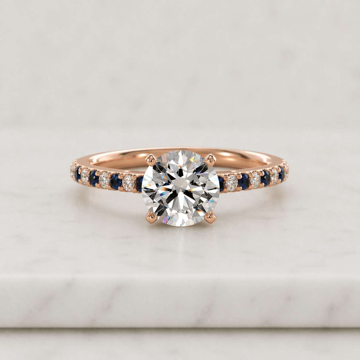 2 CT Round Cut Diamond Engagement Ring White And Blue Sapphire Gemstone Pave Band Ring Promise Ring for Women Wedding Anniversary Gift