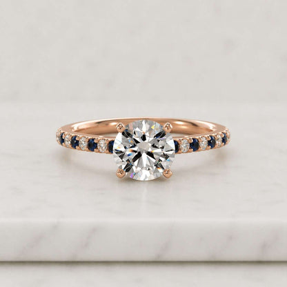 2 CT Round Cut Diamond Engagement Ring White And Blue Sapphire Gemstone Pave Band Ring Promise Ring for Women Wedding Anniversary Gift
