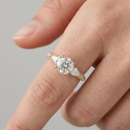 Round Lab Grown Diamond Engagement Ring, Twisted Pave Band Ring, Solitaire Diamond Ring, Bridal Ring, Promise Ring Gift