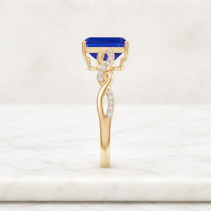 Emrald Cut Blue Moissanite Halo Ring, Engagement Wedding Band