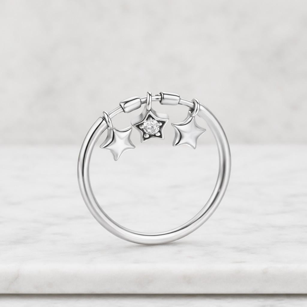 tiny star ring triple star ring hanging charm ring band ring thin band ring lightweight ring casual ring chic ring sparkle ring crystal ring cute jewelry aesthetic ring silver jewelry