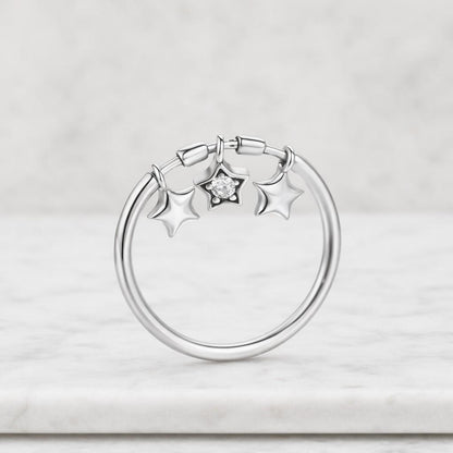 tiny star ring triple star ring hanging charm ring band ring thin band ring lightweight ring casual ring chic ring sparkle ring crystal ring cute jewelry aesthetic ring silver jewelry