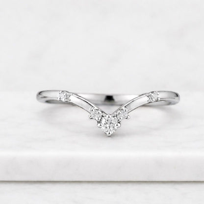 Round Lab Grown Diamond Curved Ring Sustainable Wedding Band for Women Lab Create Diamond Band Ring Anniversary Gift for Wife Chevron Ring
