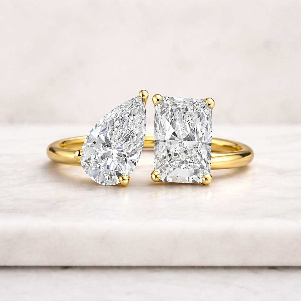 toi et moi ring pear ring radiant ring open ring bypass ring two stone ring statement ring gold ring women ring unique ring modern ring designer ring