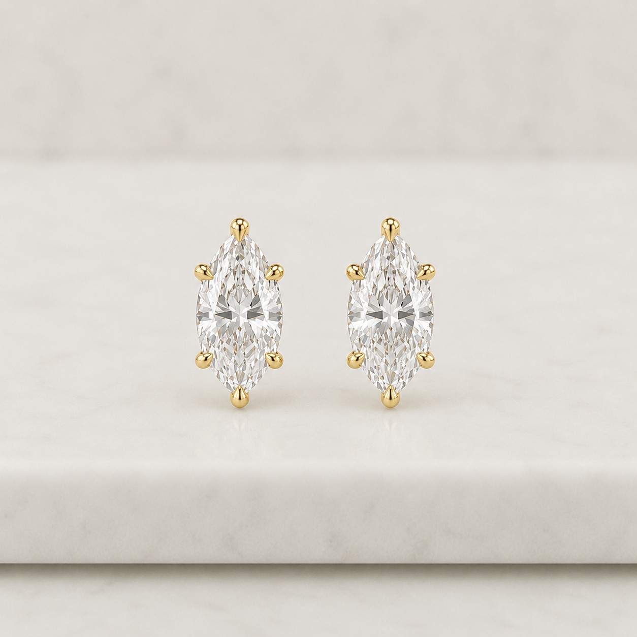 3 TCW Marquise Cut Moissanite Diamond Stud Earrings, Four Prong Set Designer Stud, 14K Gold Solitaire Earrings, Everyday Wear Birthday Gift
