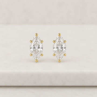 3 TCW Marquise Cut Moissanite Diamond Stud Earrings, Four Prong Set Designer Stud, 14K Gold Solitaire Earrings, Everyday Wear Birthday Gift

