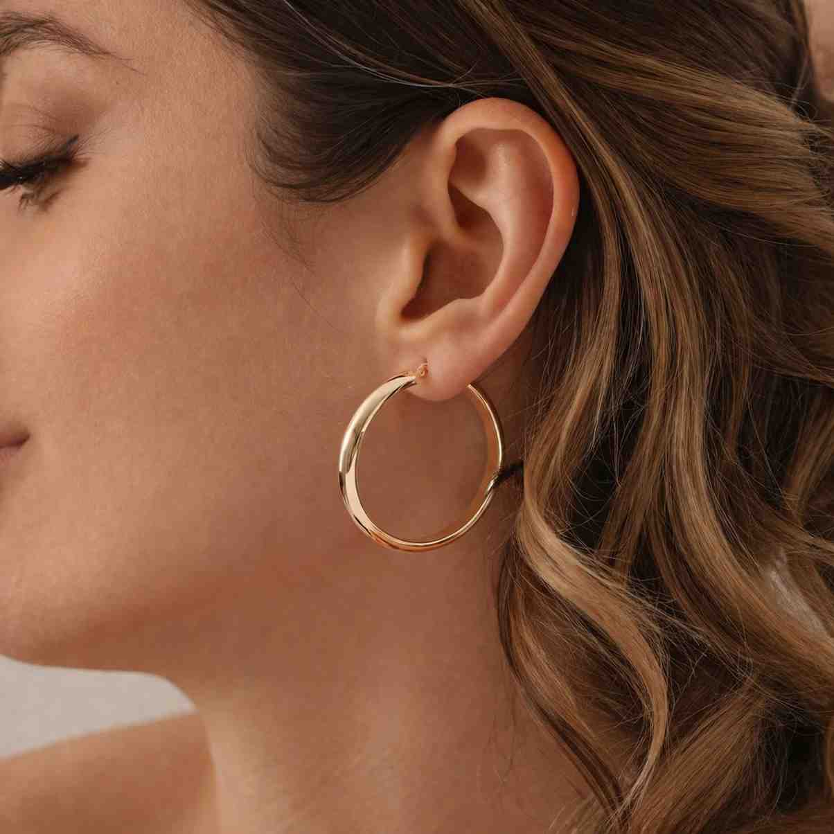 Gold Large Hoop Earrings - Big 14k Hoops - Thick Light Weight Modern Hoops