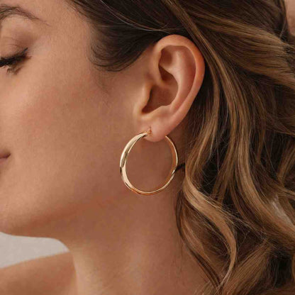 Gold Large Hoop Earrings - Big 14k Hoops - Thick Light Weight Modern Hoops