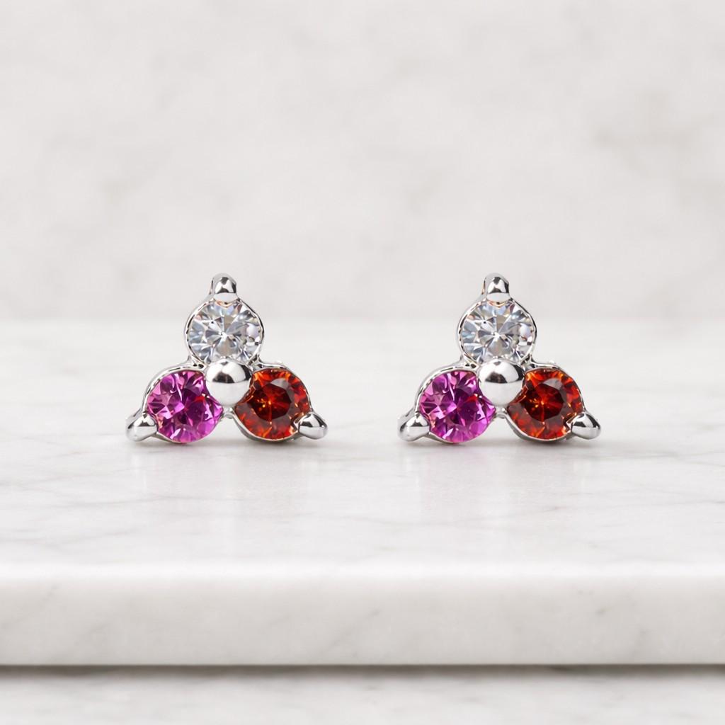tri stone earrings colorful stud earrings gold triangle earrings tiny crystal earrings gemstone studs modern jewelry geometric studs