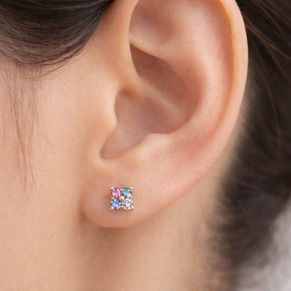 tri stone earrings colorful stud earrings gold triangle earrings tiny crystal earrings gemstone studs modern jewelry geometric studs dainty gold earrings