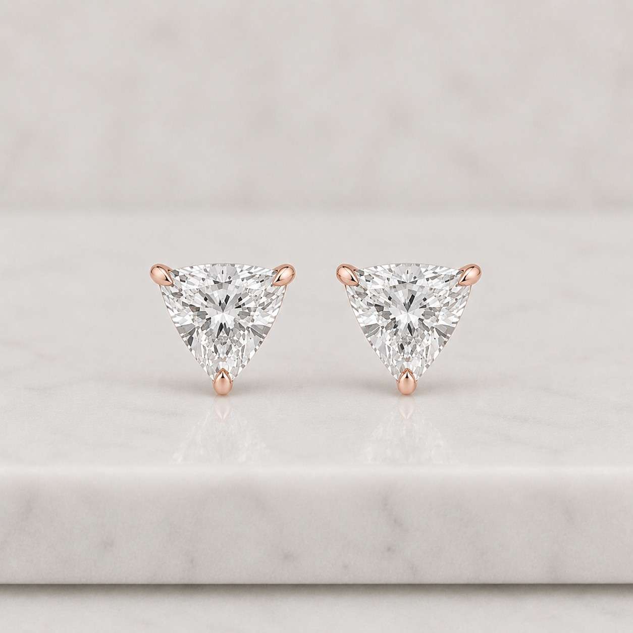 triangle diamond stud earrings trilliant cut v prong, lab grown diamond studs 14k gold, modern minimalist jewelry gift for her
