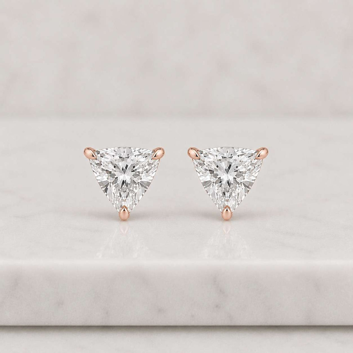 Triangle Diamond Stud Earrings Trilliant Cut V Prong, Lab Grown Diamond Studs 14K Gold, Modern Minimalist Jewelry Gift for Her
