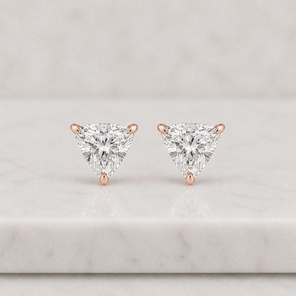Triangle Diamond Stud Earrings Trilliant Cut V Prong, Lab Grown Diamond Studs 14K Gold, Modern Minimalist Jewelry Gift for Her
