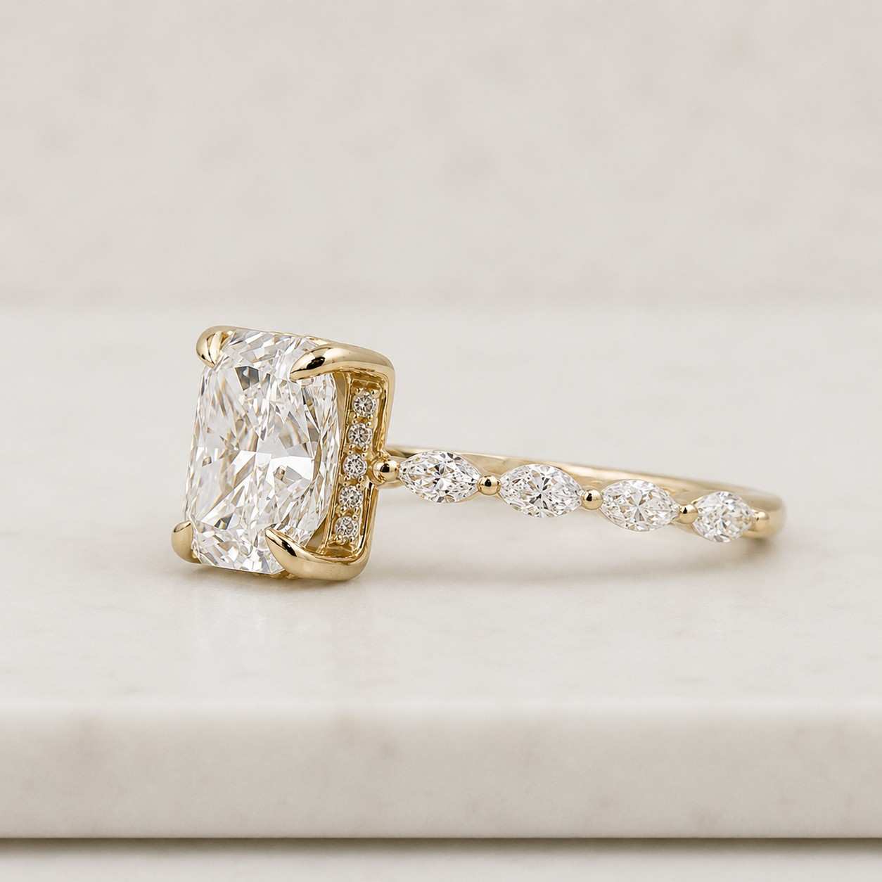 Elongated Cushion Cut Lab Grown Diamond Solitaire Engagement Ring IGI Certified 14k Yellow Gold Ring Cushion Diamond Wedding Ring Dainty
