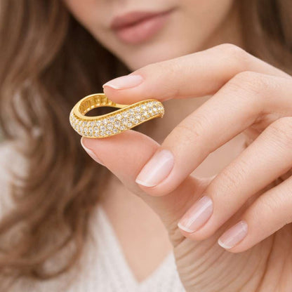 Round Cut Lab Grown Diamond Curved Engagement Band, 14K Solid Gold Pave Set Wedding Band, Minimalist Diamond Wavy Band For Anniversary Gift