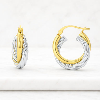 twisted gold earrings silver twist earrings mixed metal earrings rope hoop earrings chunky gold hoops braided metal earrings sculpted hoops oval earrings