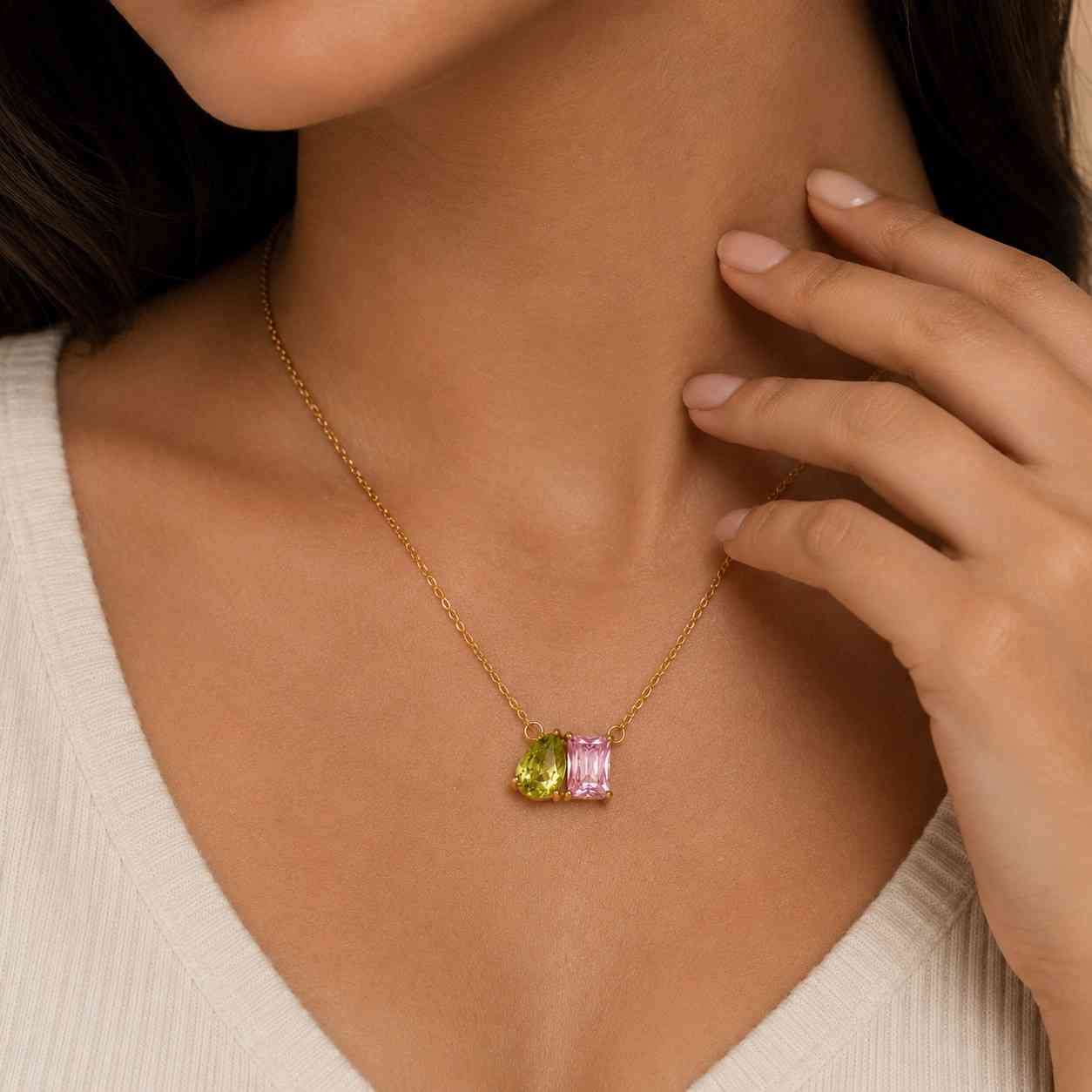 peridot necklace pink sapphire necklace gold necklace gemstone necklace pear cut necklace emerald cut necklace