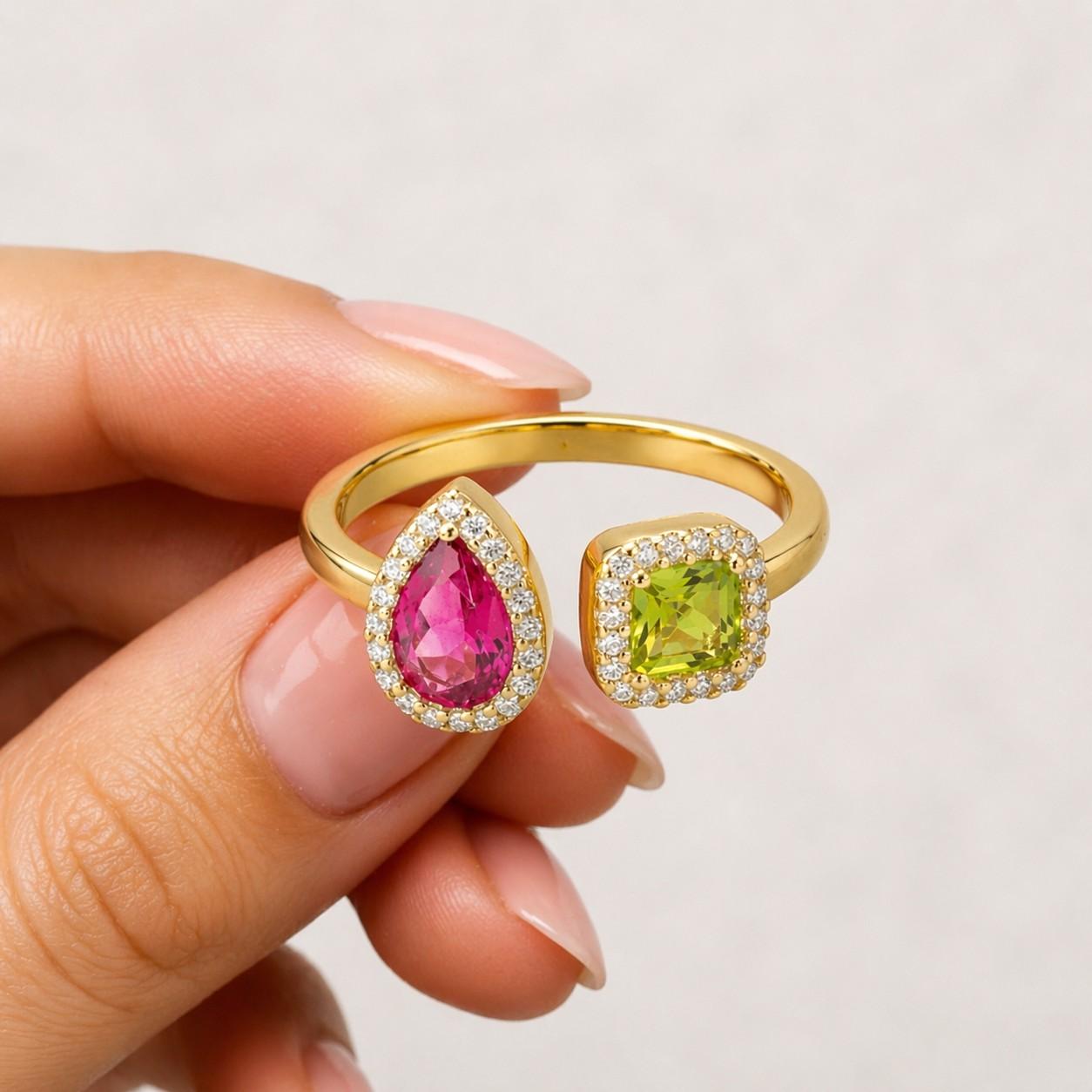 two stone ring toi et moi ring pear gemstone ring cushion gemstone ring women ring fine jewelry handmade ring stacking ring fashion ring modern ring elegant ring luxury ring dainty ring