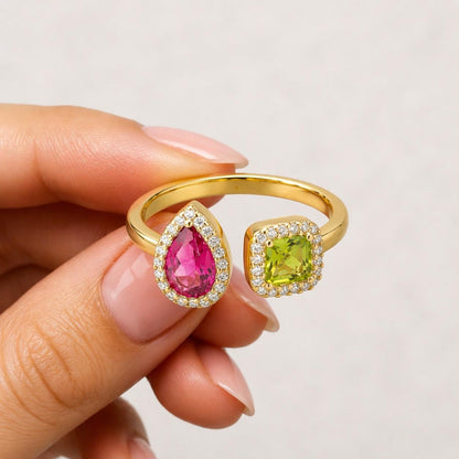 two stone ring toi et moi ring pear gemstone ring cushion gemstone ring women ring fine jewelry handmade ring stacking ring fashion ring modern ring elegant ring luxury ring dainty ring