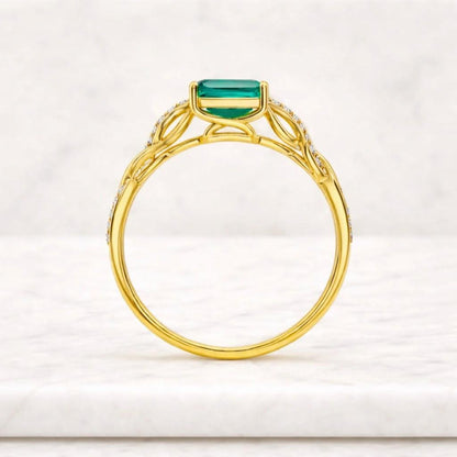 Emerald Moissanite Twisted Band Ring, 14k Gold Plated Vermeil, May Birthstone Engagement Ring
