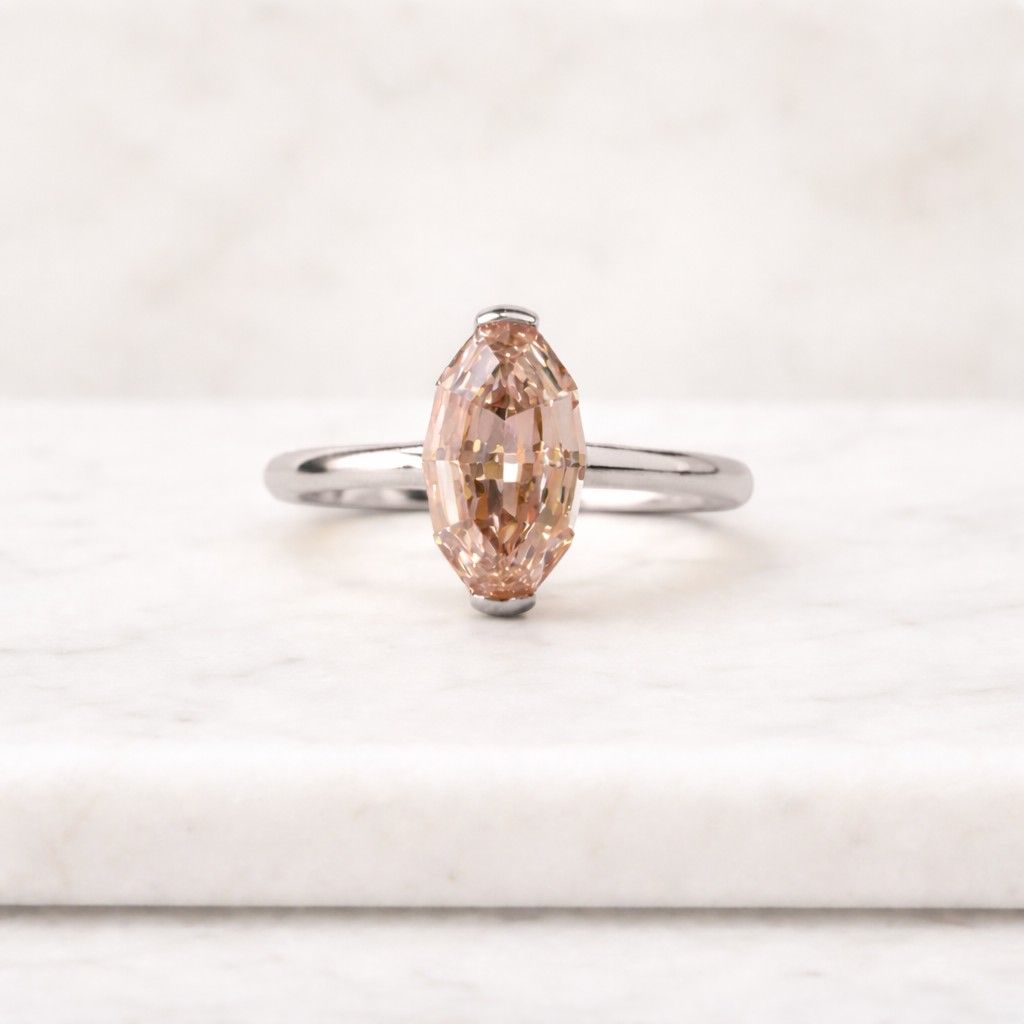  champagne step oval cut moissanite diamond ring, 14k solid yellow gold half bezel set wedding ring, solitaire anniversary ring
