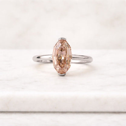  Champagne Step Oval Cut Moissanite Diamond Ring, 14K Solid Yellow Gold Half Bezel Set Wedding Ring, Solitaire Anniversary Ring
