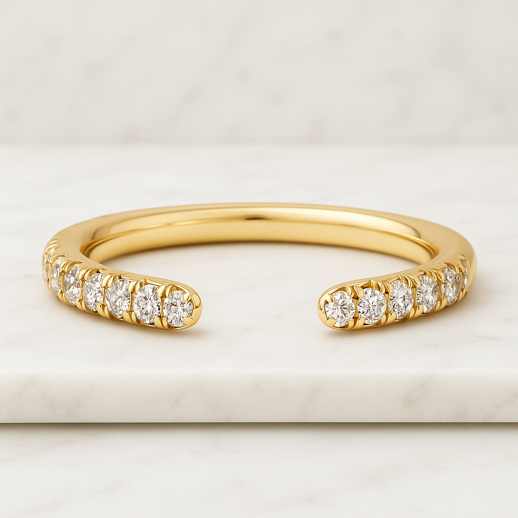 unique open cuff band delicate bezel set wedding ring