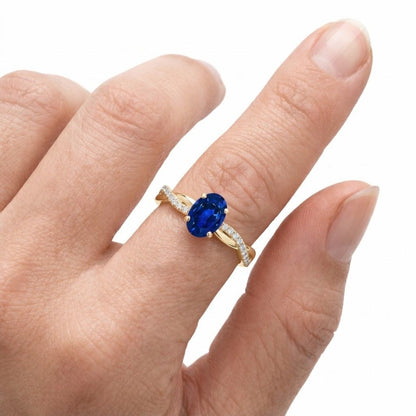 unique ring fashion ring anniversary ring gift for her wedding jewelry sapphire jewelry blue engagement oval center diamond accent petite ring slim band delicate ring