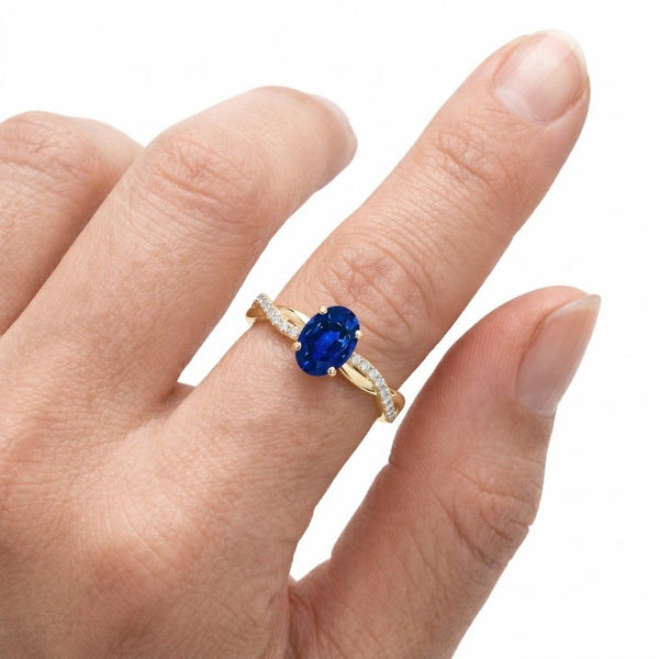 unique ring fashion ring anniversary ring gift for her wedding jewelry sapphire jewelry blue engagement oval center diamond accent petite ring slim band delicate ring