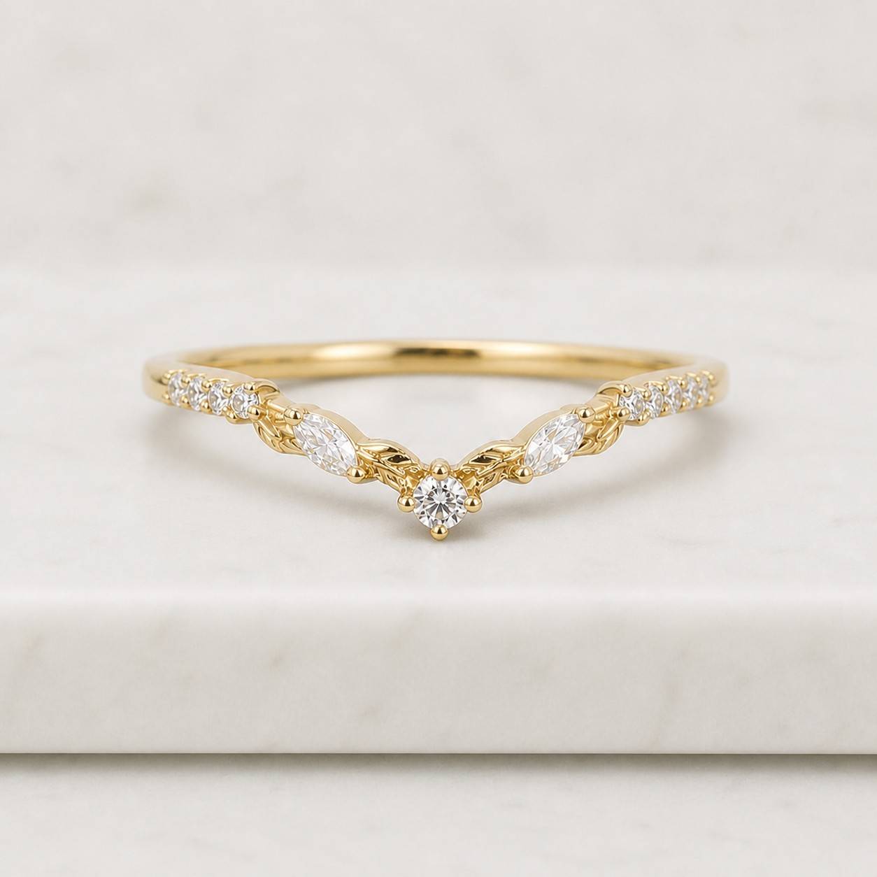Round Lab Grown Diamond Curved Ring Sustainable Wedding Band for Women Lab Create Diamond Band Ring Anniversary Gift for Wife Chevron Ring