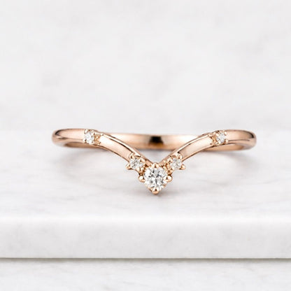 Real Lab Diamond Stacking Wedding Ring Curved Stackable Band for Engagement Ring Dainty V Shape Ring Thin Matching Ring Promise Ring Women
