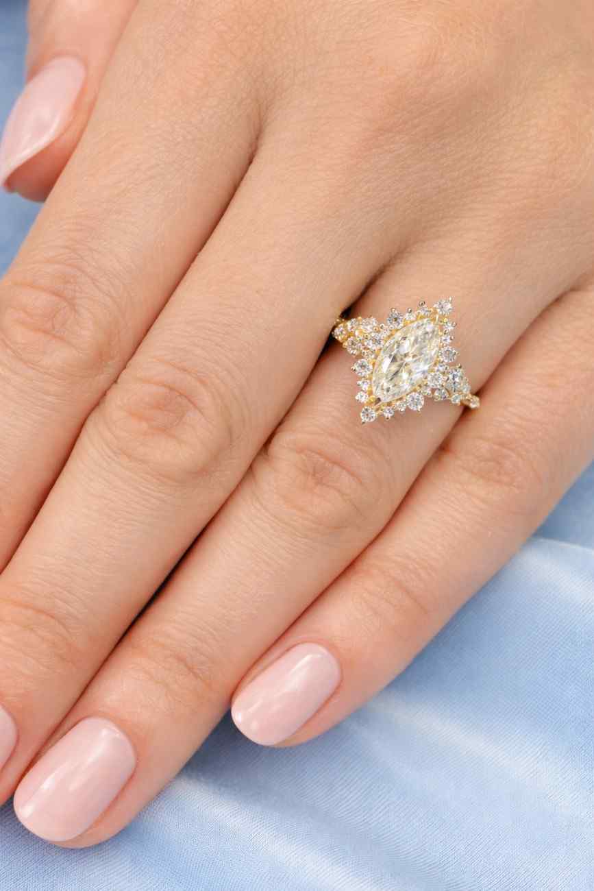 floral diamond engagement ring, round diamond cluster wedding ring,vintage inspired flower ring, marquise halo bridal ring,gold promise ring
