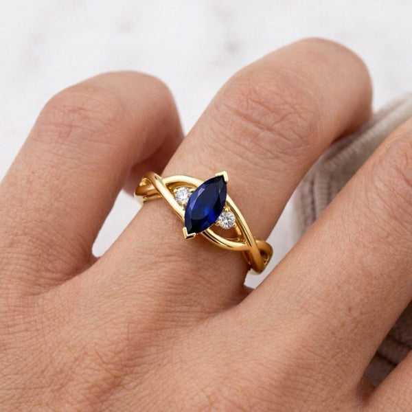 vintage ring modern ring dainty ring stacking ring thin band ring open weave ring infinity band marquise stone navy stone blue gemstone fine jewelry handmade ring unique ring