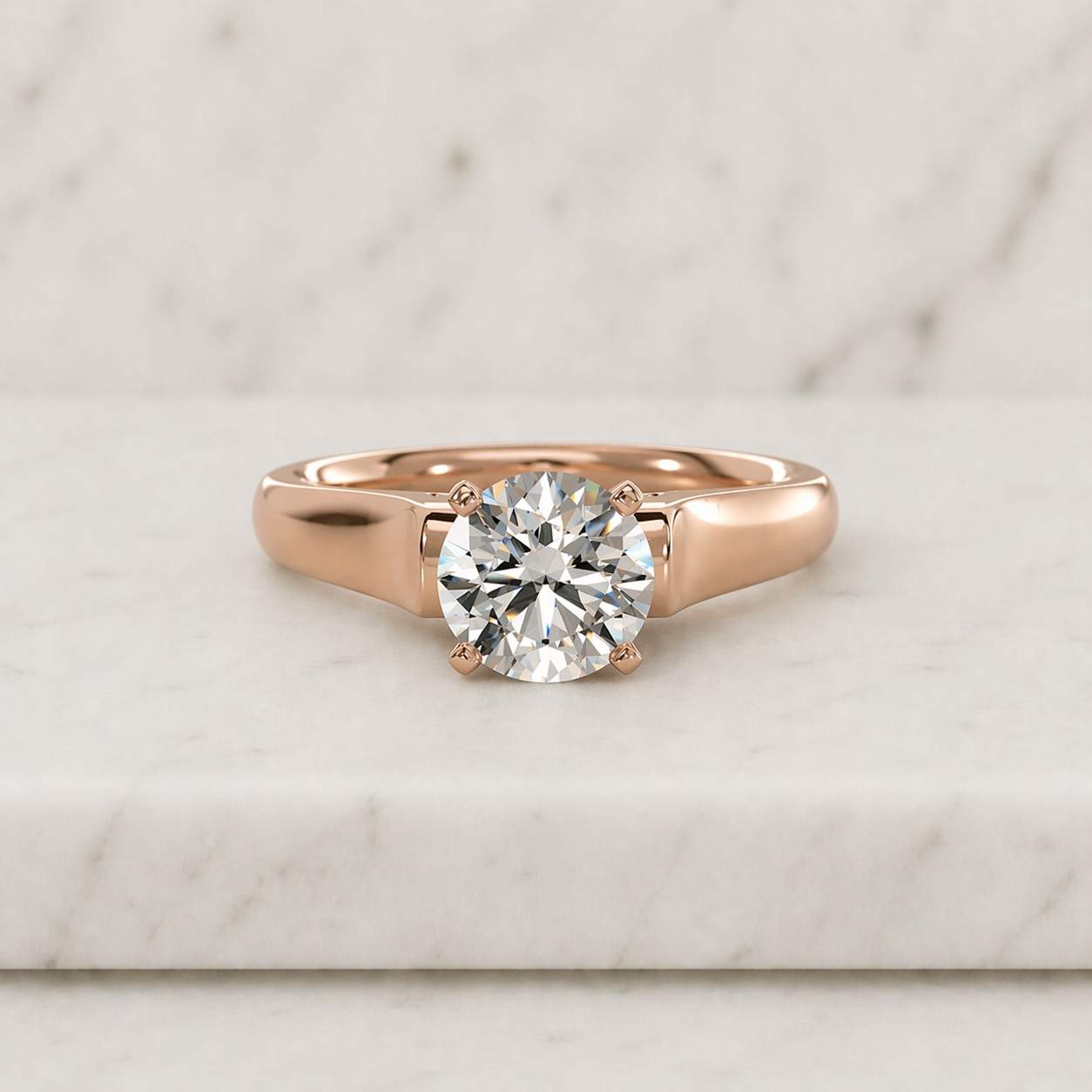 solid gold 3.5mm width round cut moissanite engagement ring round prongs, solitaire ring
