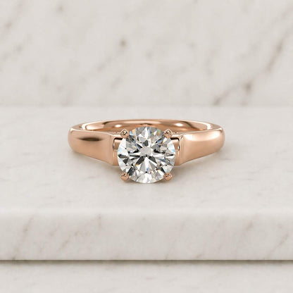 Solid Gold 3.5mm Width Round Cut Moissanite Engagement Ring Round Prongs, Solitaire Ring
